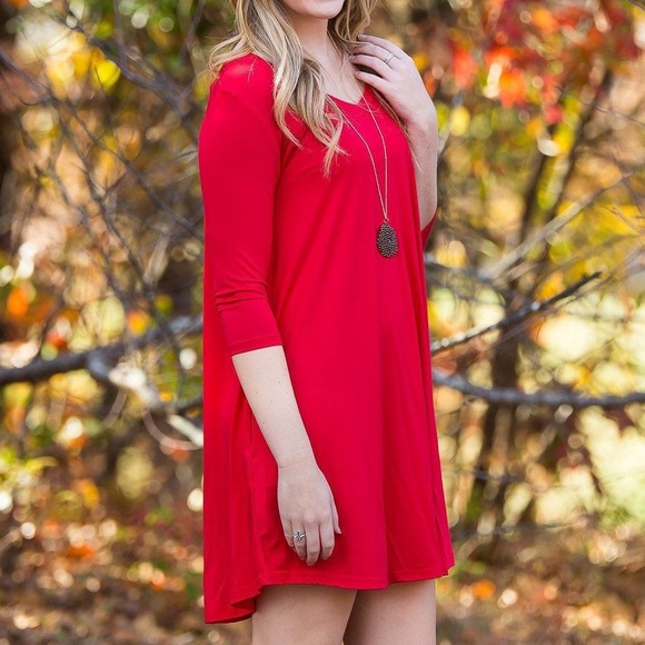 Nordstrom Dresses & Skirts - NEW Leyden | Red Fiery V Neck 3/4 Sleeve Swing